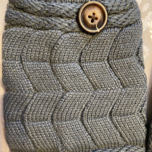 FREE Grey Leg Warmer Boot Cover shaped solid grey Double Layer Thick Button Sock - Picture 5 of 6